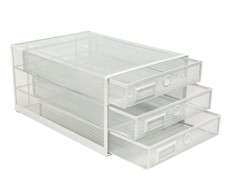 Exerz Paper Sorter 3 Drawer Wire Mesh A4 / Desk Multifunctional Desk Organiser/Multi-Layer Letter Tray - for Documents  Magazines  Notebooks and Letter (White) - Image 4